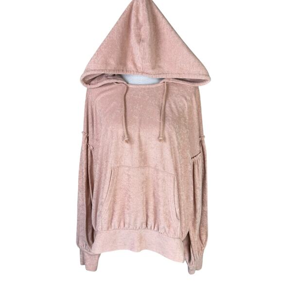 Free People Early Morning Hoodie Neutral Blush Pink Terry Oversized Pullover - Picture 5 of 15